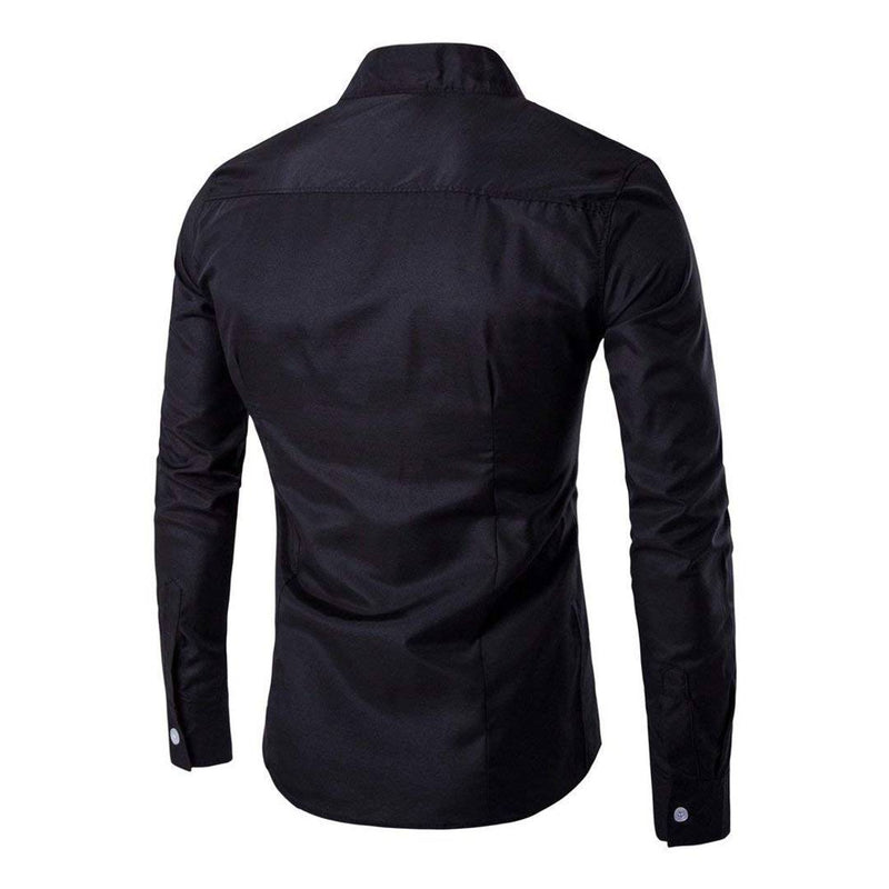 Men's Black Cotton Blend Solid Long Sleeves Slim Fit Casual Shirt