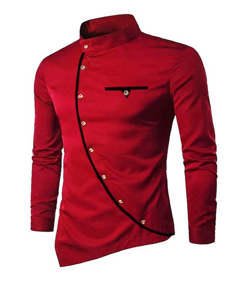 Men's Maroon Cotton Blend Solid Long Sleeves Slim Fit Casual Shirt