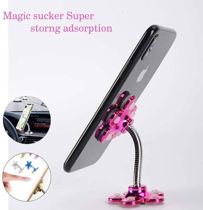 Mini Flower Shape 360 Degree Rotatable Multi-Angle Phone Metal Magic Suction Cup Mobile Holder Car Mount Sucker Stand Compatible with Universal Smartphones