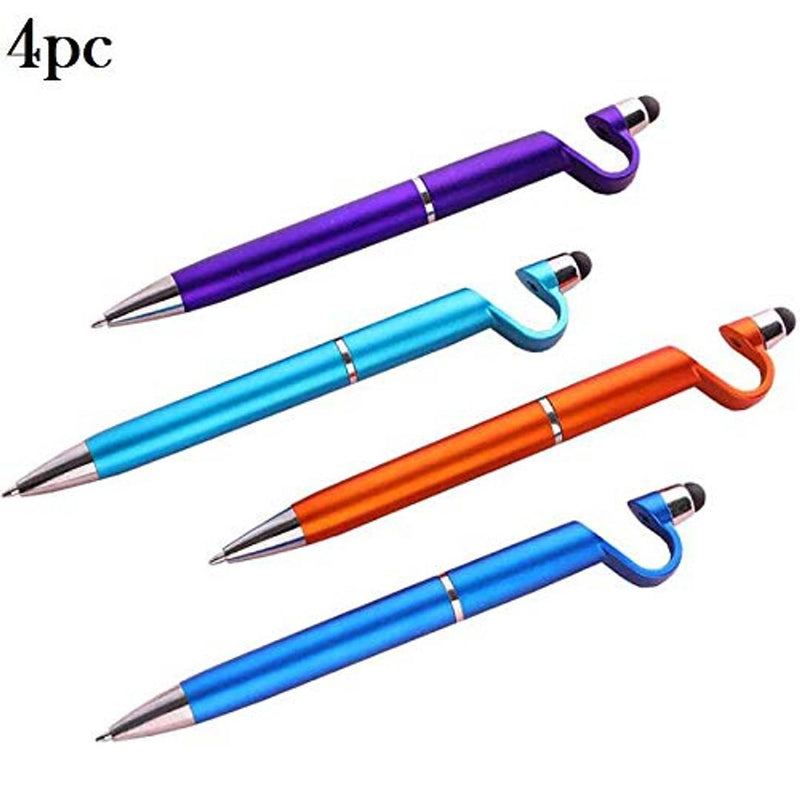 4pcs 3 in 1 multi-function anti-metal texture rotating ballpoint pen Creative mobile phone stand stylus ballpoint pen(Assorted Colors)