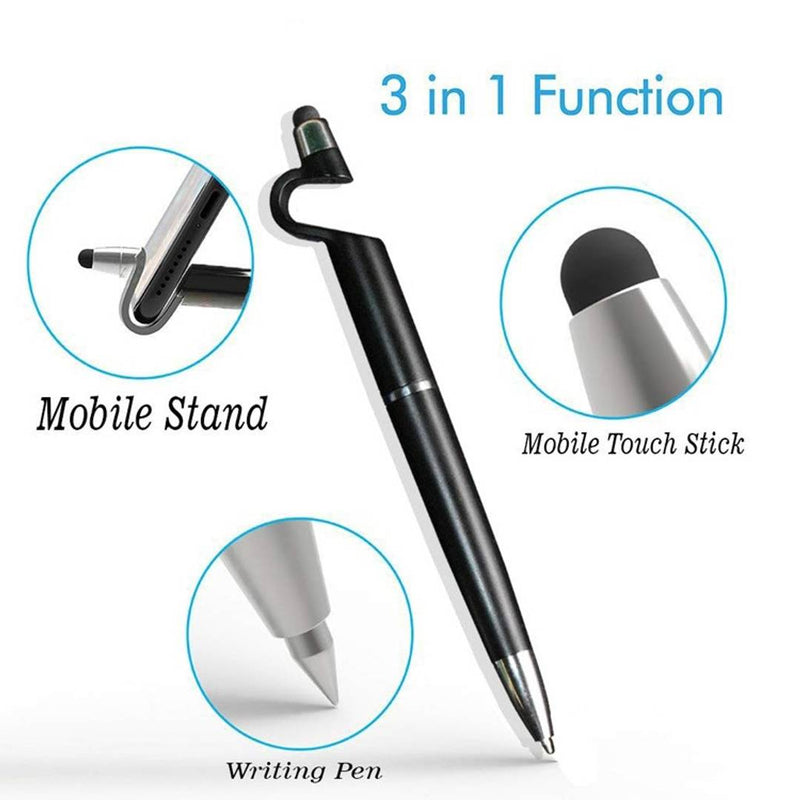 (Pack of 5) Universal 3 in 1 Smartphone Stand Holder, Screen Wipe and Ballpoint Pen Mobile Phone Holder for All Smartphones