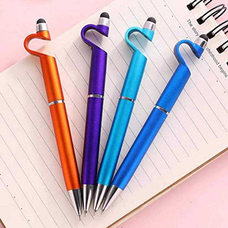 3 in 1 Function Ballpoint Writing Pen with Smartphone Stand Holder, Screen Wipe for All Android Touchscreen Mobile Phones and Tablets (SET OF 1)