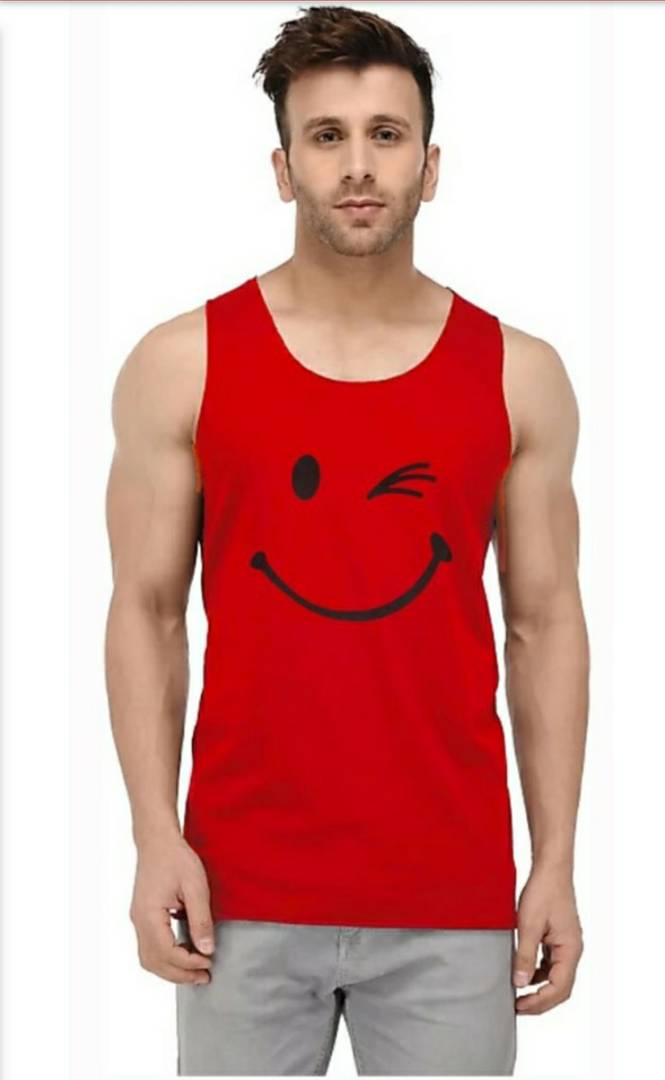 Men's Red Cotton Printed Slim Fit Activewear Tees