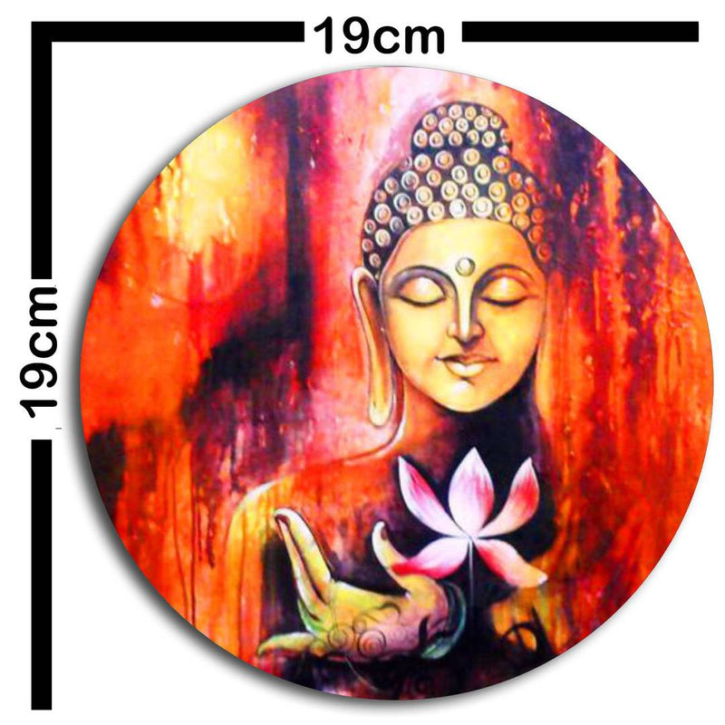 Studio Shubham wooden Abstract buddha painting wall plates hanging(Set of 3)