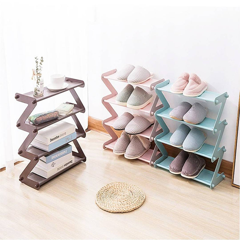 Z-Type Shoe Rack Portable Foldable 4 layer Shoe Stand Organiser for Home and Office