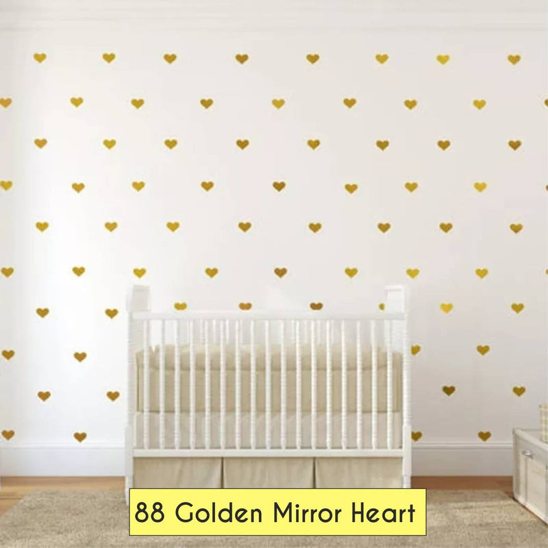 Premium Polka Dots Heart Golden Mirror Wall Sticker 88 Pieces