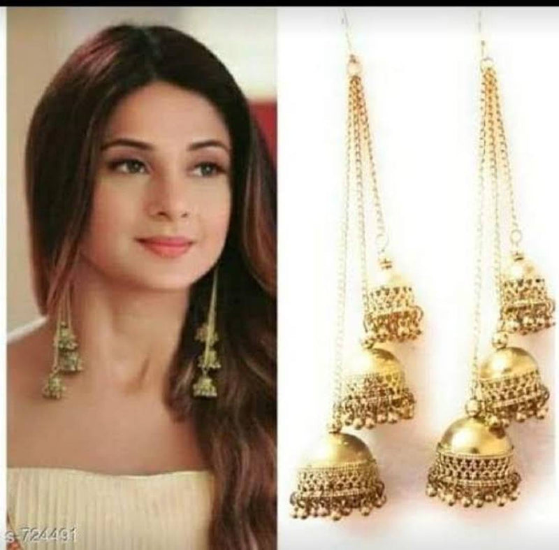 Fancy Oxidized Gold Kashmiri Style Long Earrings