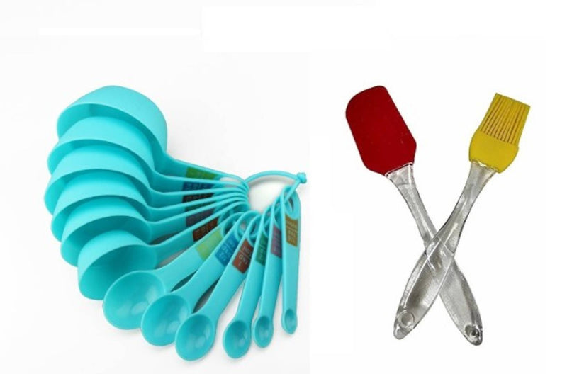 Plastic 12 pieces Measuring Cups and Spoons Set with Reusable Silicone Brush & Spatula