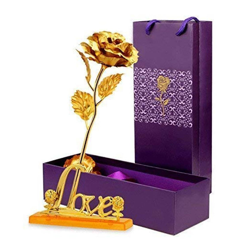 24K Golden Rose 10 Inches With Love Stand - Best Gift For Loves Ones, Valentine's Day, Mother's Day, Anniversary, Birthday