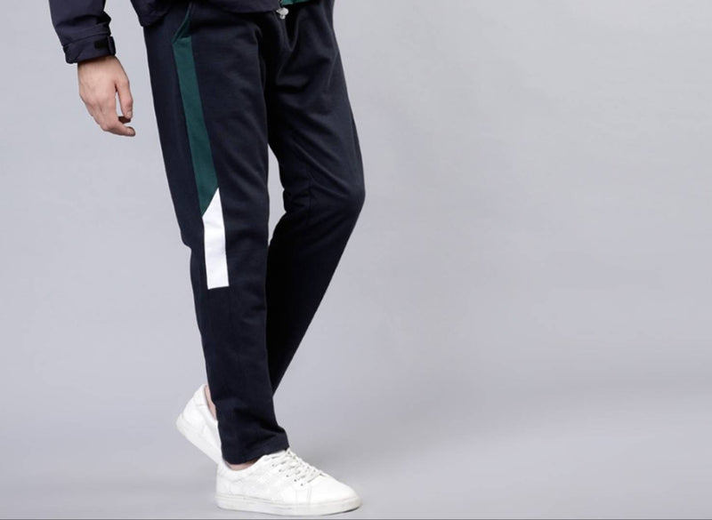 Men's Navy Blue Cotton Self Pattern Regular Fit Joggers