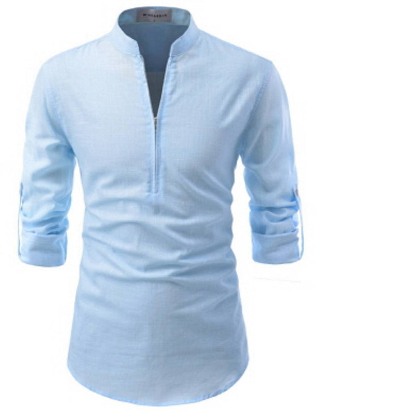 Men's Solid Cotton Blue Short Length Kurta