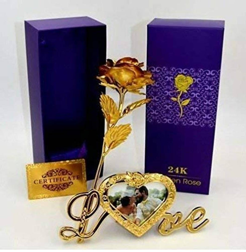 Valentine Combo of 24k Gold Rose Flower with Love Stand with Photo Frame |for Loves Ones,Valentine's Day|Mother's Day,Anniversary,Birthday