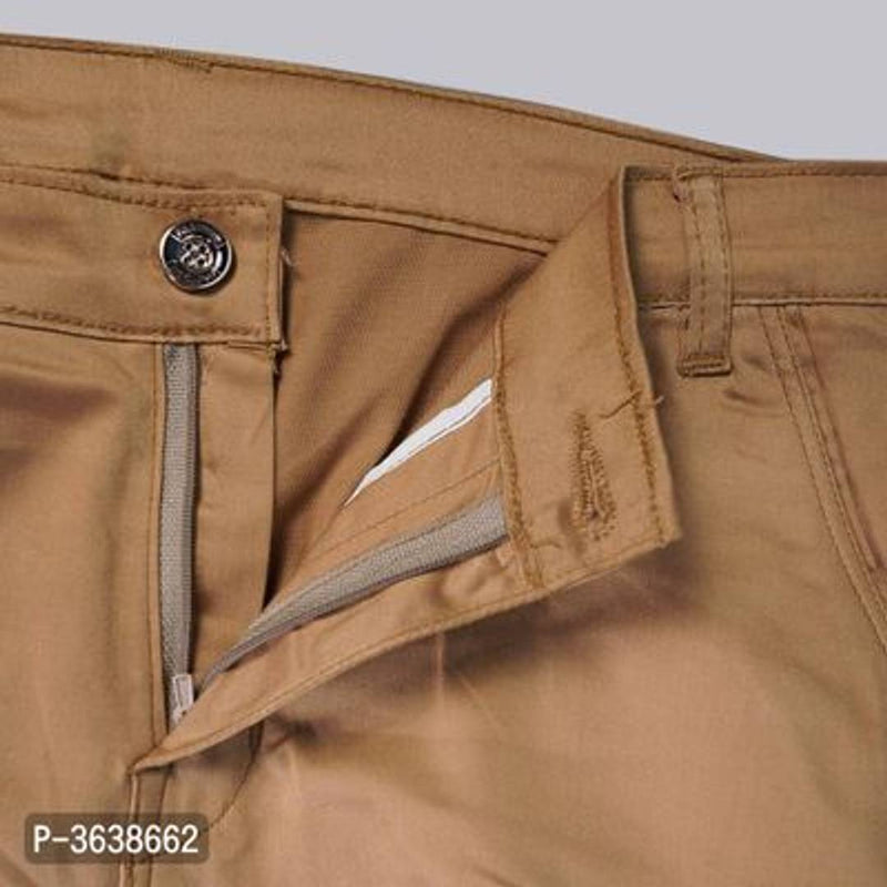 Men's Khaki Cotton Blend Solid Mid-Rise Regular Fit Cargo Pants
