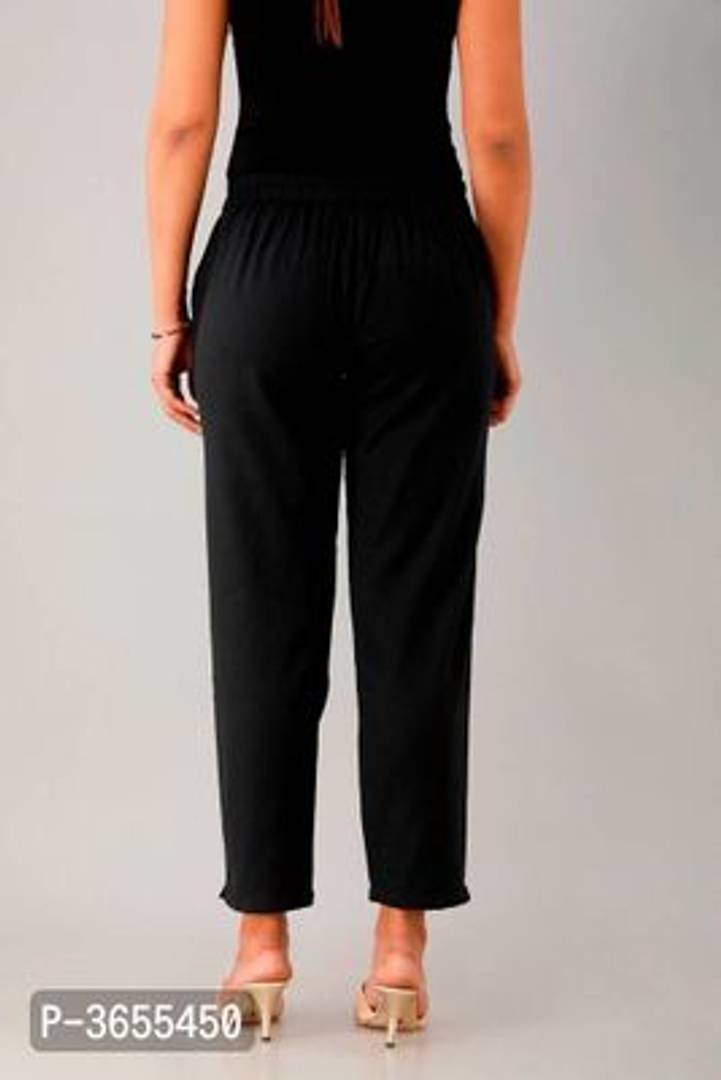 Women's Black Cotton Blend Solid Mid-Rise Trousers