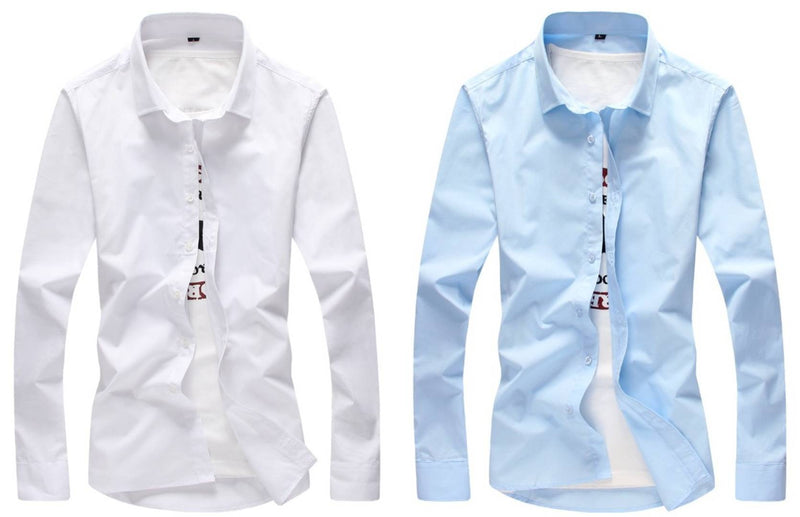 Men's Multicoloured Cotton Solid Long Sleeves Regular Fit Casual Shirt (Pack of 2)
