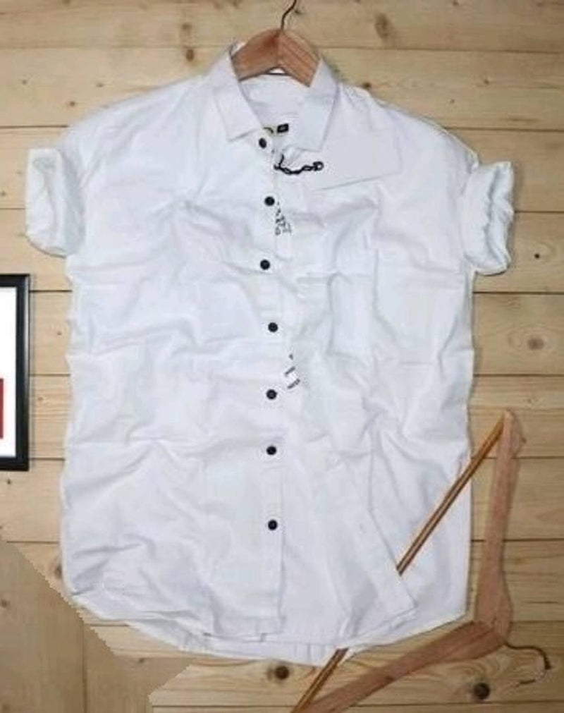 Men's White Cotton Solid Long Sleeves Regular Fit Casual Shirt