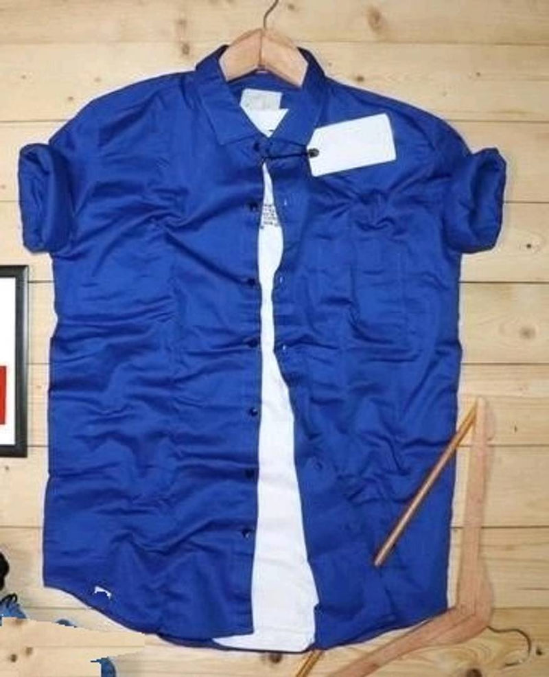 Men's Blue Cotton Solid Long Sleeves Regular Fit Casual Shirt