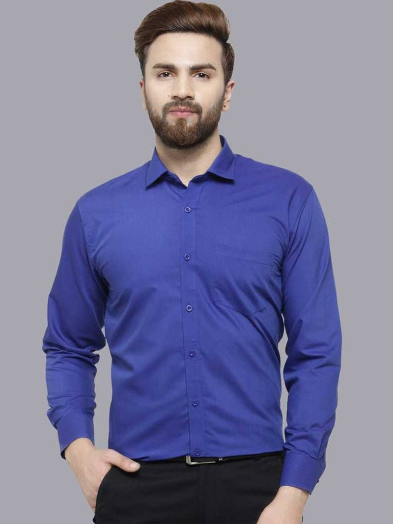 Men's Blue Cotton Solid Long Sleeves Regular Fit Formal Shirt