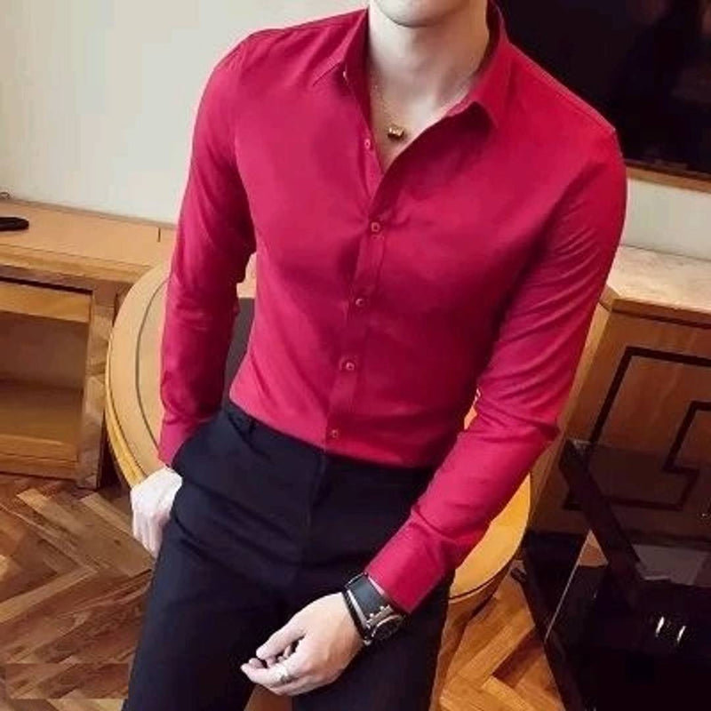 Men's Red Cotton Solid Long Sleeves Regular Fit Casual Shirt
