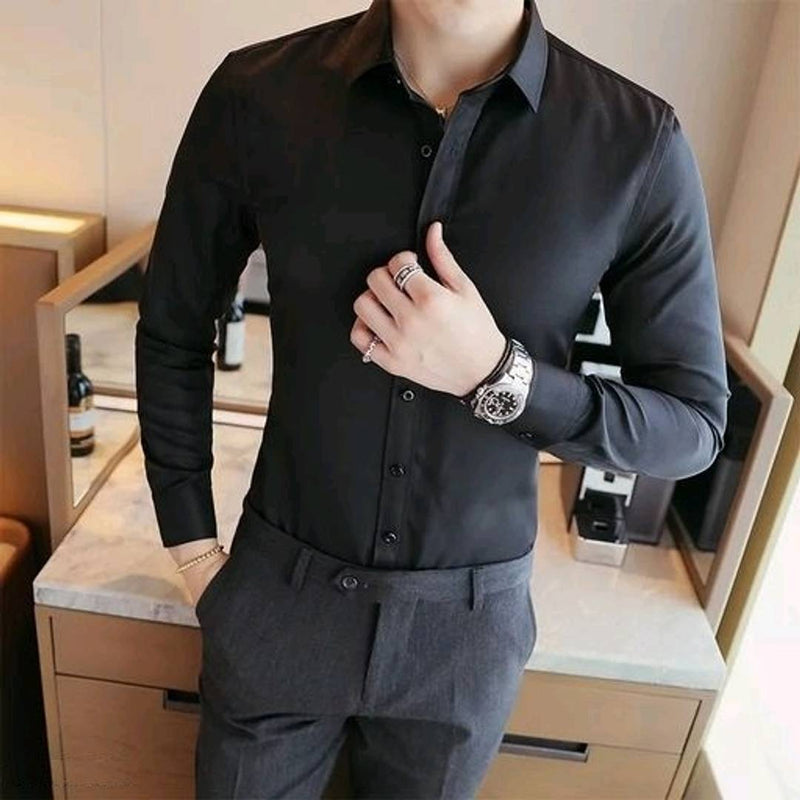 Men's Black Cotton Solid Long Sleeves Regular Fit Casual Shirt