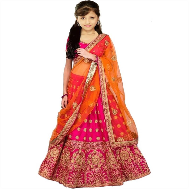 Harshiv Creation Pink Satin Heavy Embroidered Solid Design Lehenga Choli _(Free Size)