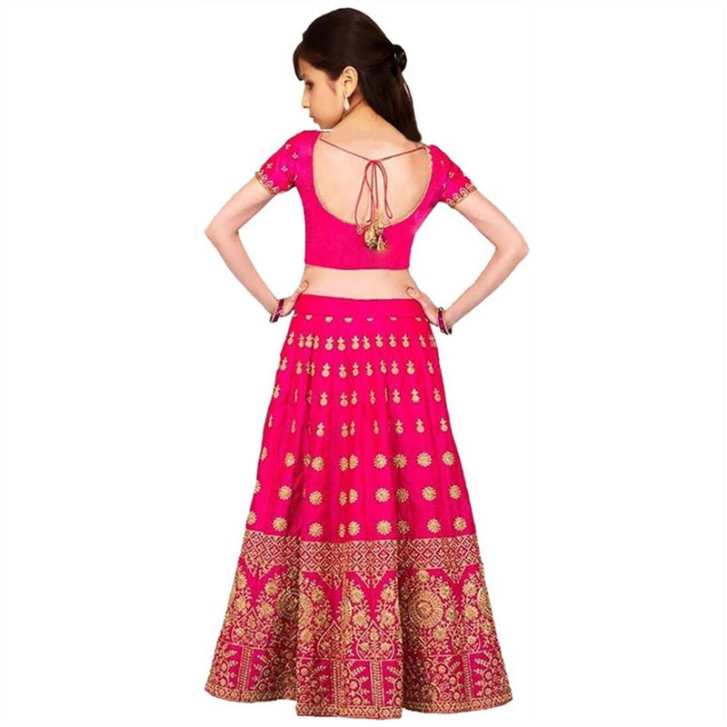 Harshiv Creation Pink Satin Heavy Embroidered Solid Design Lehenga Choli _(Free Size)