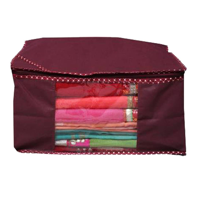 Pack of 5 Pieces Boder Designer Non woven Saree cover/ Saree Bag/ Storage bag (Maroon)