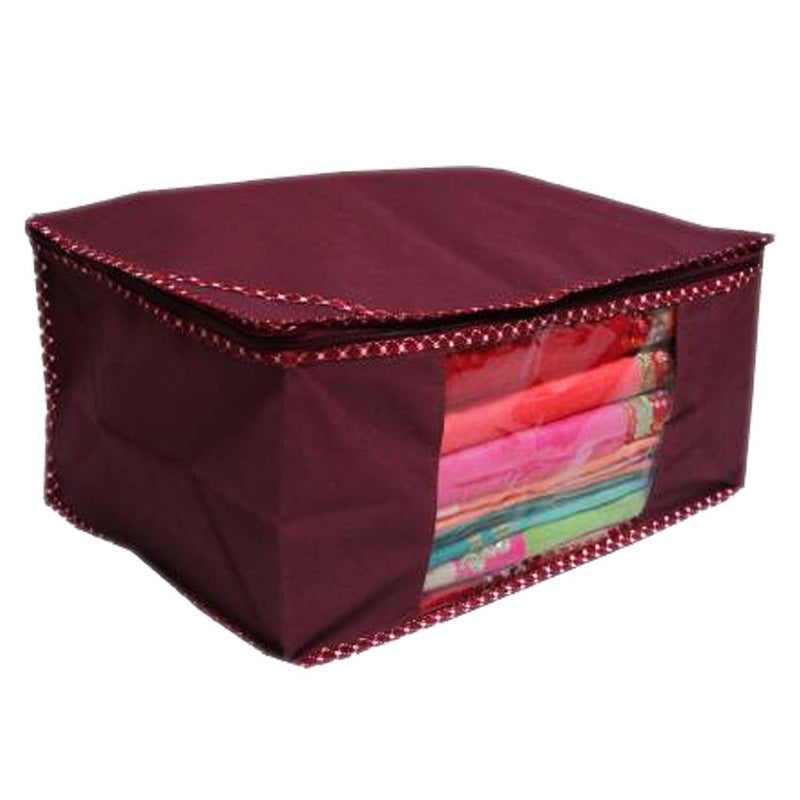 Pack of 5 Pieces Boder Designer Non woven Saree cover/ Saree Bag/ Storage bag (Maroon)