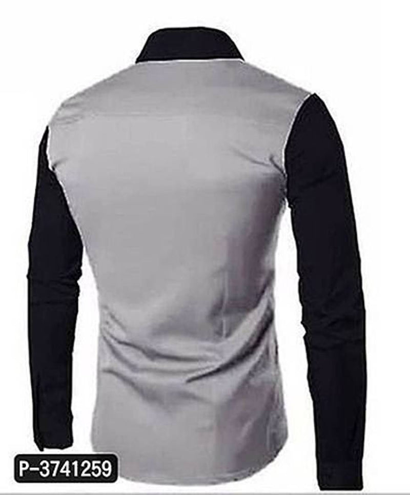 Men's Grey Cotton Self Pattern Long Sleeves Slim Fit Casual Shirt