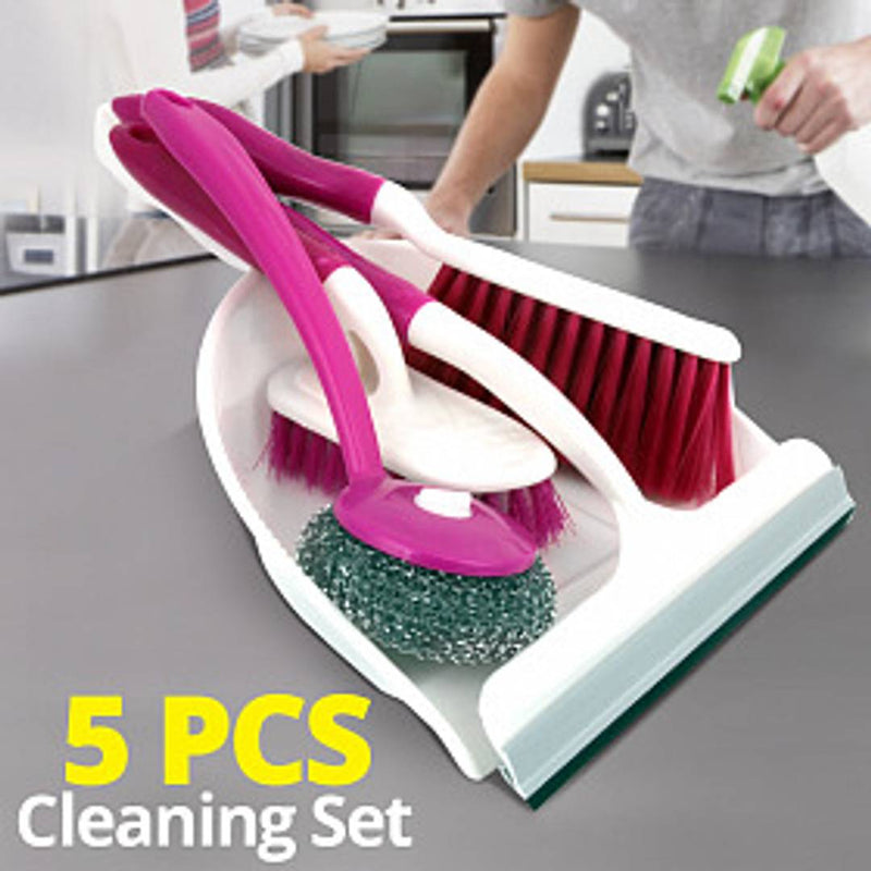 Set of 5 pcs Broom Brush Set with Dustpan and Wiper Cleaning Set for Home Office and Car - 5PCBROOMSET