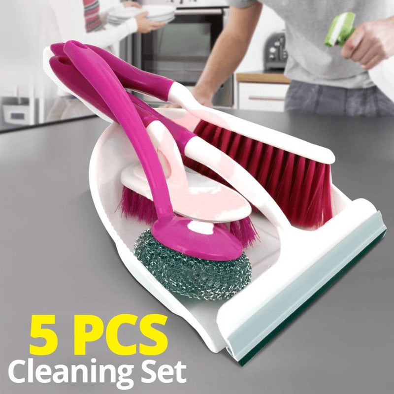 Set of 5 pcs Broom Brush Set with Dustpan and Wiper Cleaning Set for Home Office and Car - 5PCBROOMSET