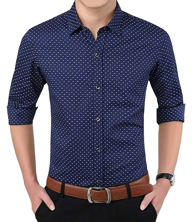 Men's Navy Blue Cotton Printed Regular Fit Casual shirts