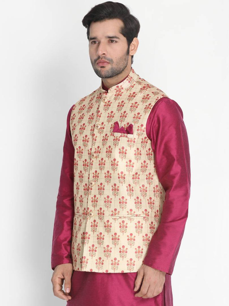 Vastramay Men's Golden Silk Blend  Ethnic Jackets