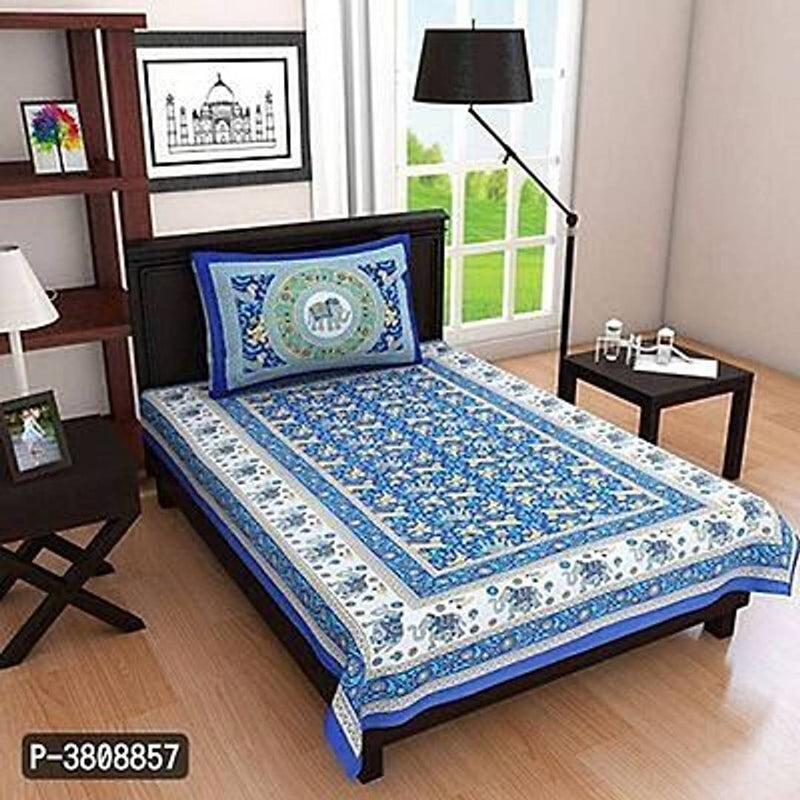 BUY 1 GET 1 FREE Jaipuri Printed Cotton Single Bedsheet With 2 Pillow Covers