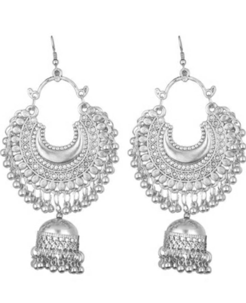 Trendy Designer German Silver Chaandbali Jhumki Earring