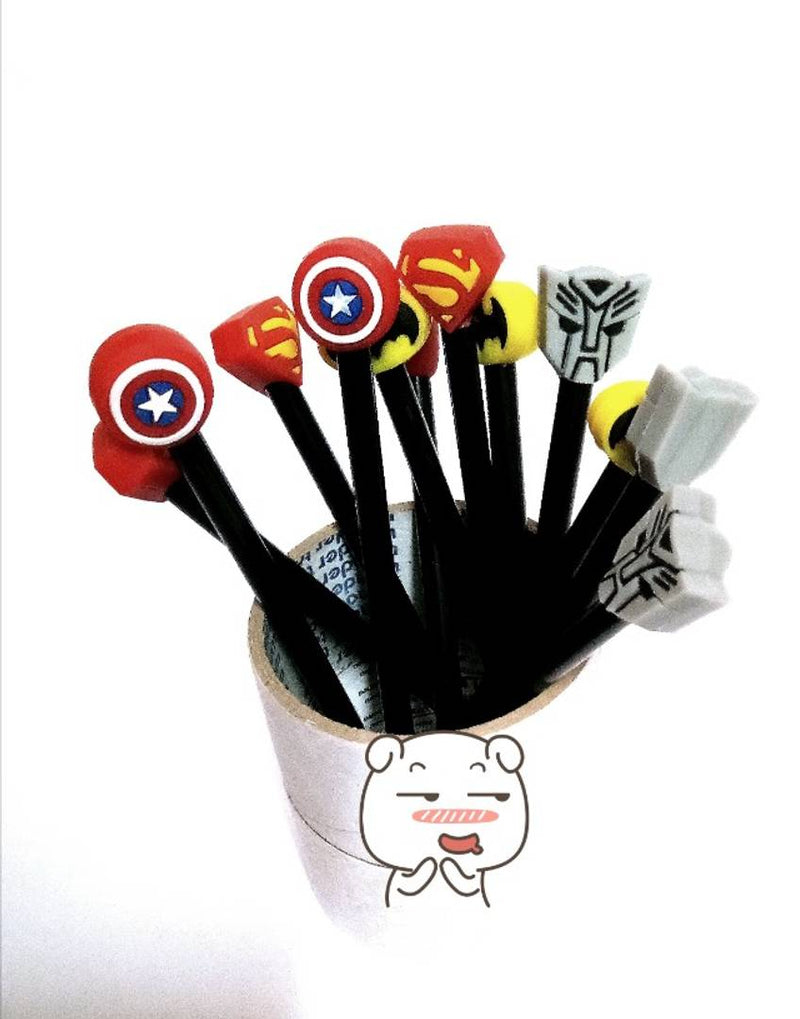 Gel Pens with superhero rubber toppers for kid (set of 2 pen)