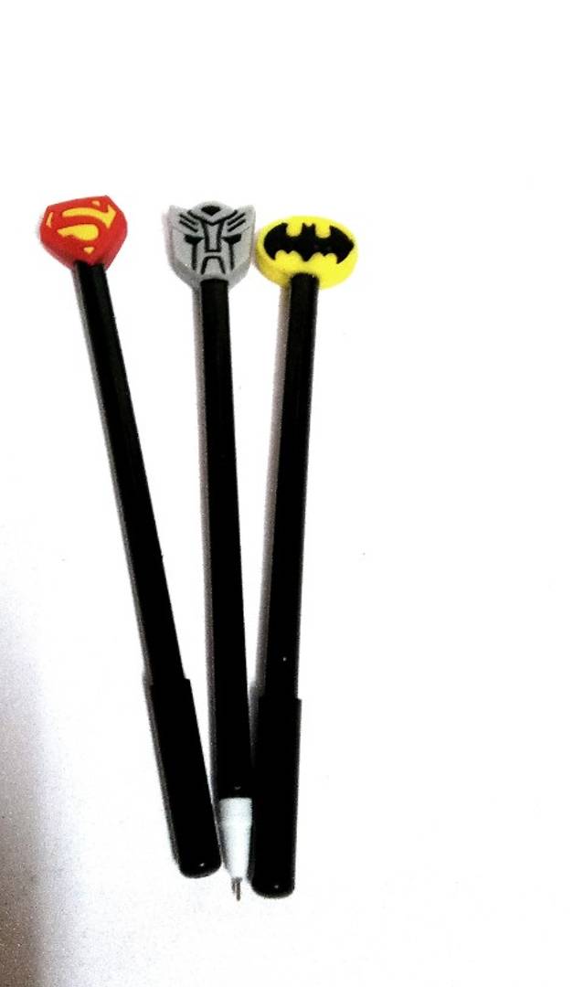 Gel Pens with superhero rubber toppers for kid (set of 2 pen)