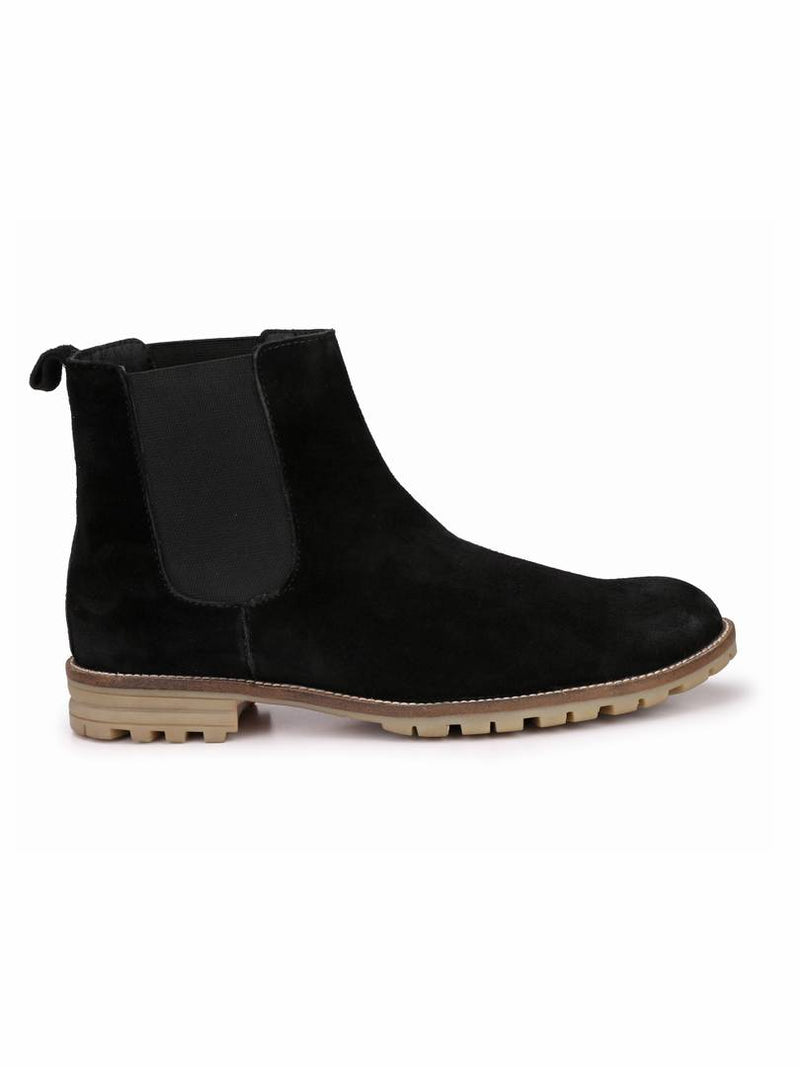 Men's Black Suede Leather Outdoor Chelsea Boots