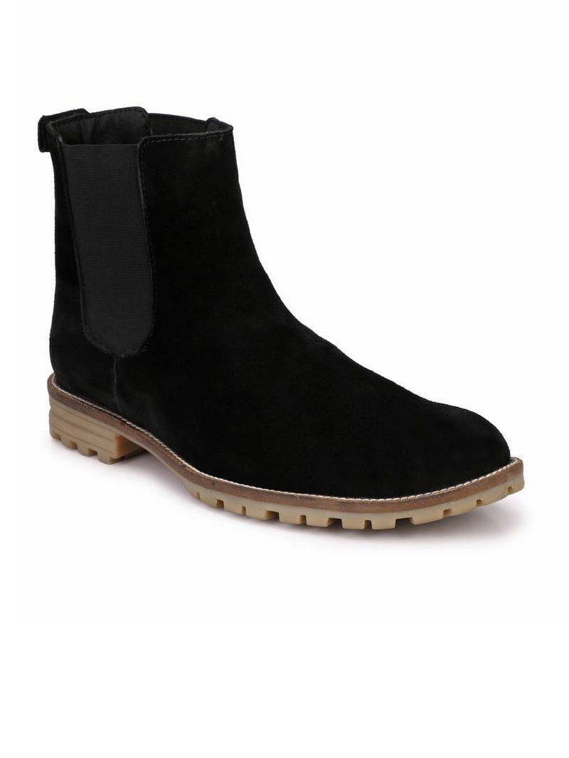 Men's Black Suede Leather Outdoor Chelsea Boots