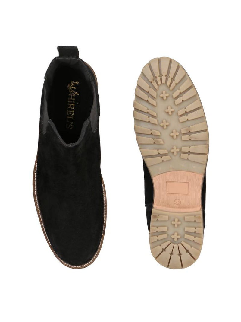 Men's Black Suede Leather Outdoor Chelsea Boots