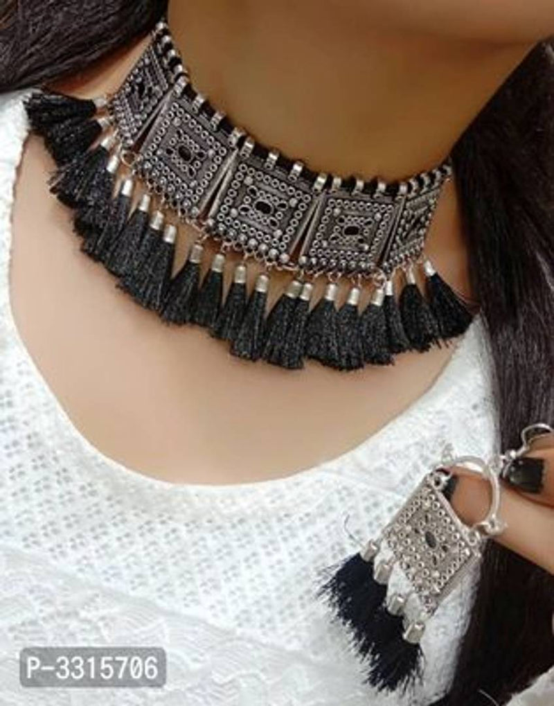 Trendy Designer German Silver Choker Necklace Set