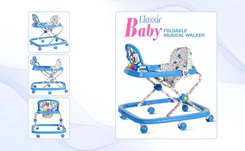 NHR Dash Classic Baby Boys and Girl's Walker with Rattles, Hanging Toys and Adjustable Height (Blue, 6-12 Months)