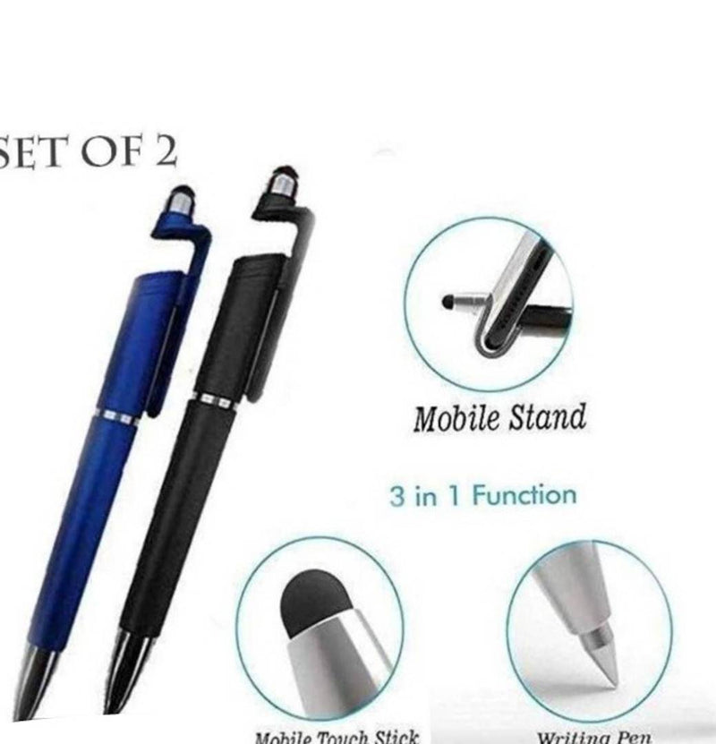 Pack Of 2 (3 in 1) Function Ball Point Pen With Smart Phone Stand Holder , Screen Rotater & Writing Pen
