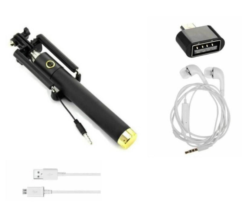 Combo of Selfie Stick, Data cable, Wired Handsfree, USB OTG adapter mobile accessories