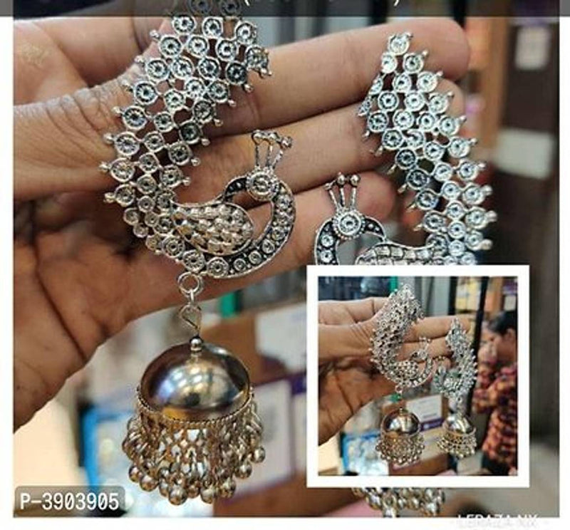 Beautiful Designer German Silver Peacock Jhumki Earrings
