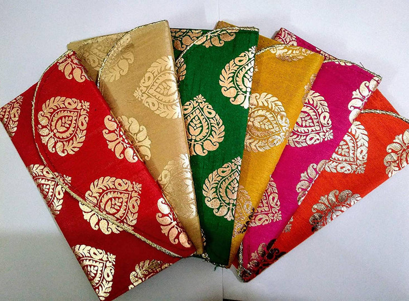 Wedding Envelope Brocade Fabric With Golden Work Set Of 6 Pcs