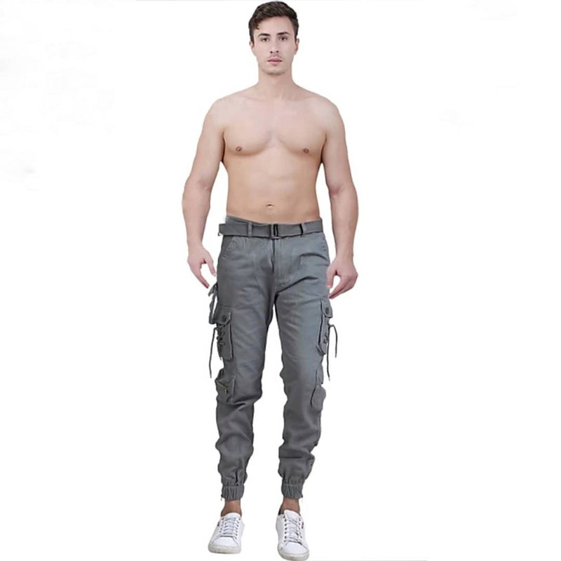 Men's Grey Cotton Solid Regular Fit Cargo