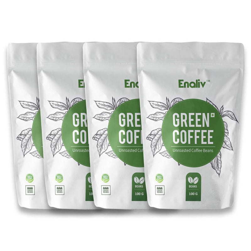 Enaliv Organic Premium AAA Grade Arabica Green Coffee Beans for strengthening Immunity,Detoxification and Weight Loss 100 G x 4(Pack of 4)- Price Incl.Shipping