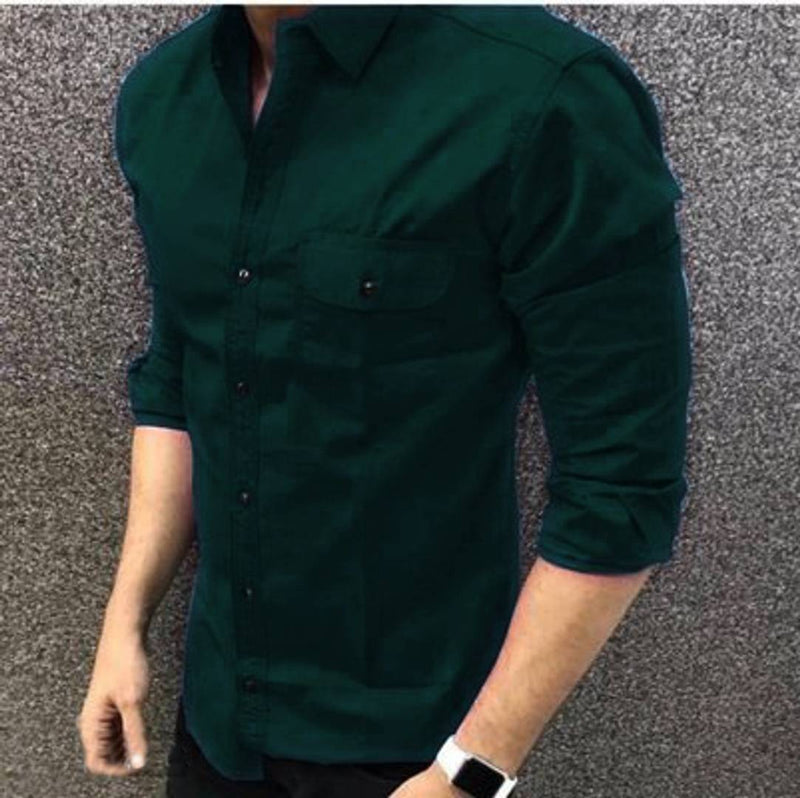 Men's Green Cotton Long Sleeves Casual Shirts
