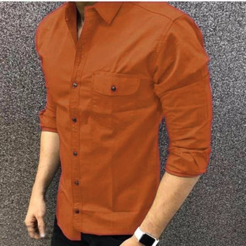 Men's Brown Cotton Long Sleeves Casual Shirts